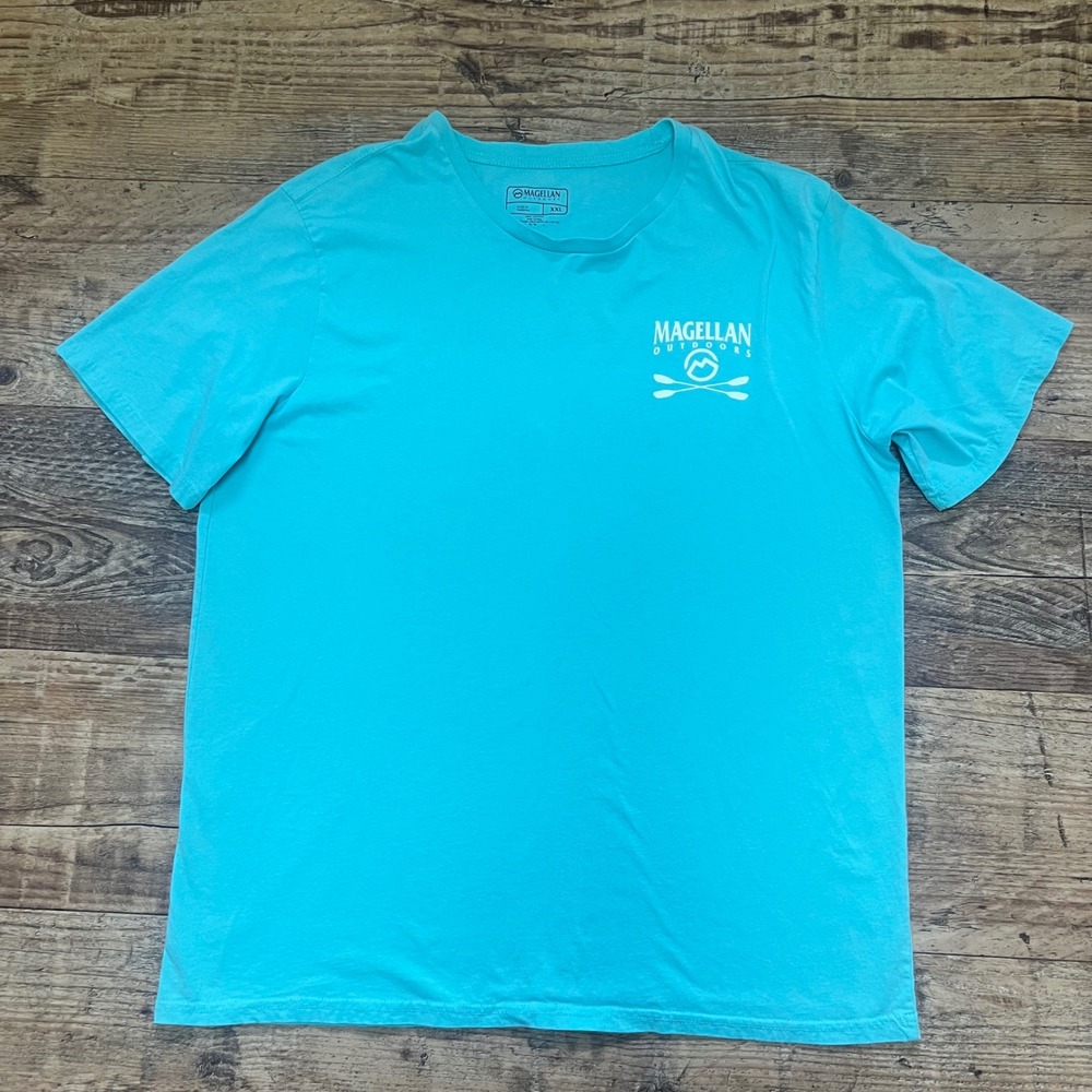 Magellan Outdoors Mens XXL Aqua Blue Kayak Graphic T-Shirt Short Sleeve Cotton